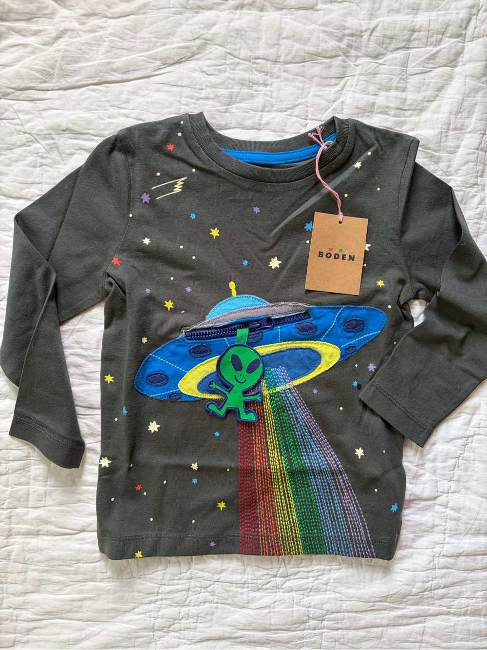Mini Boden Zipper Pocket Alien UFO Long Sleeve Top